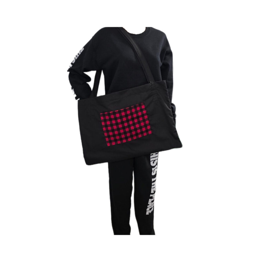 CUSTOM REVERSIBLE TOTE BAG RED AND BLACK CHECKERED - Image 2