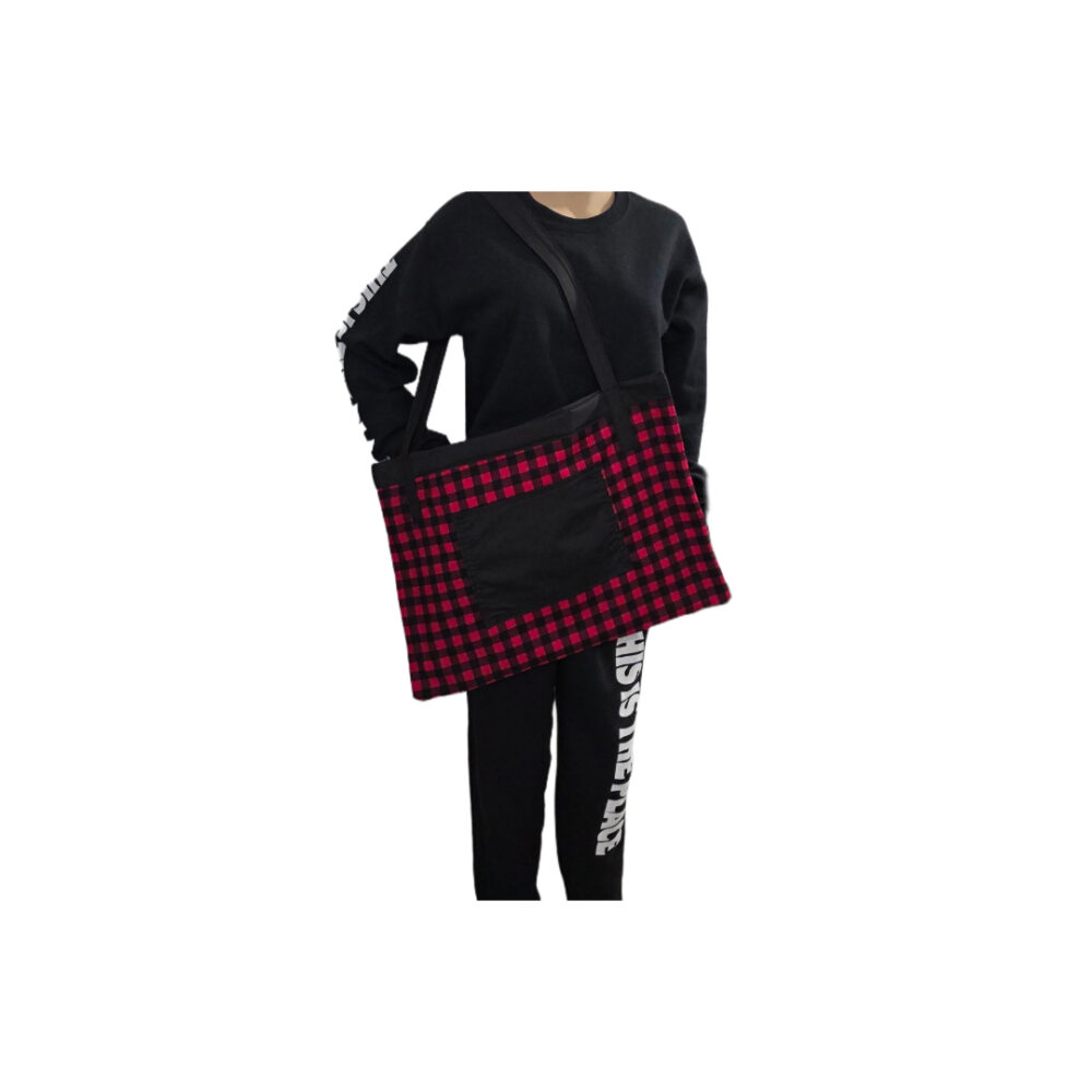 CUSTOM REVERSIBLE TOTE BAG RED AND BLACK CHECKERED - Image 3