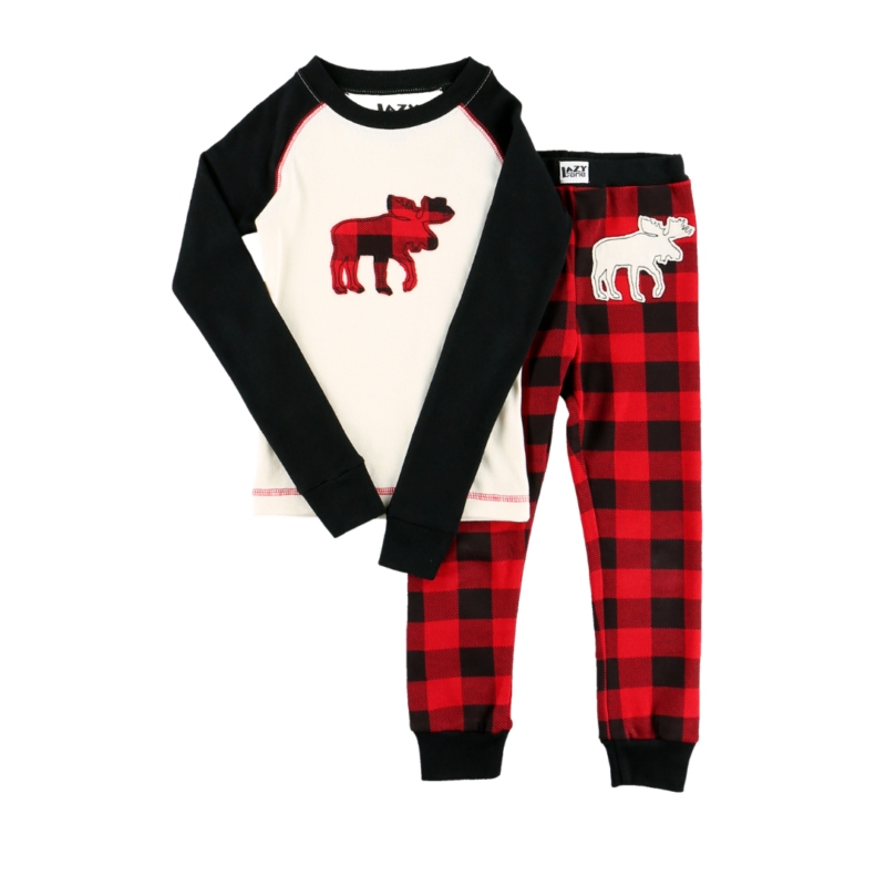 Kids Moose Plaid Pj Set