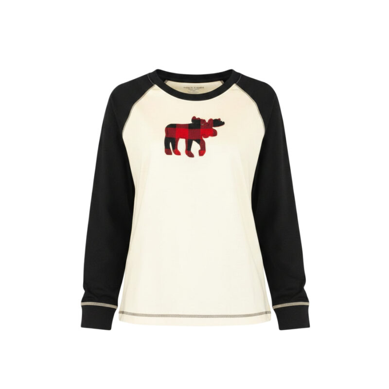 Womens Moose Plaid Pj Long Sleeve Tee